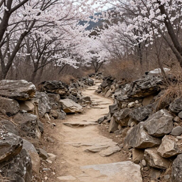 운일암반일암 계곡과 고원길의 봄 풍경