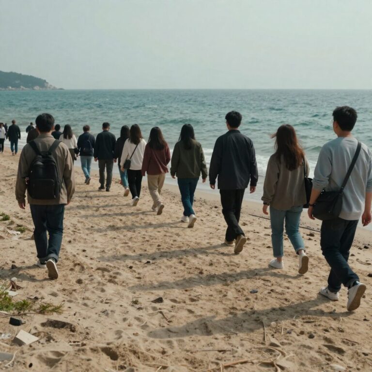 진도 신비의 바닷길에서 많은 사람들이 바다 위를 걷고 있는 모습