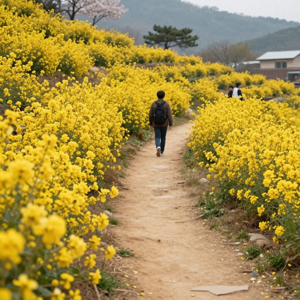 이천 산수유꽃축제의 아름다운 돌담길과 노란 산수유꽃