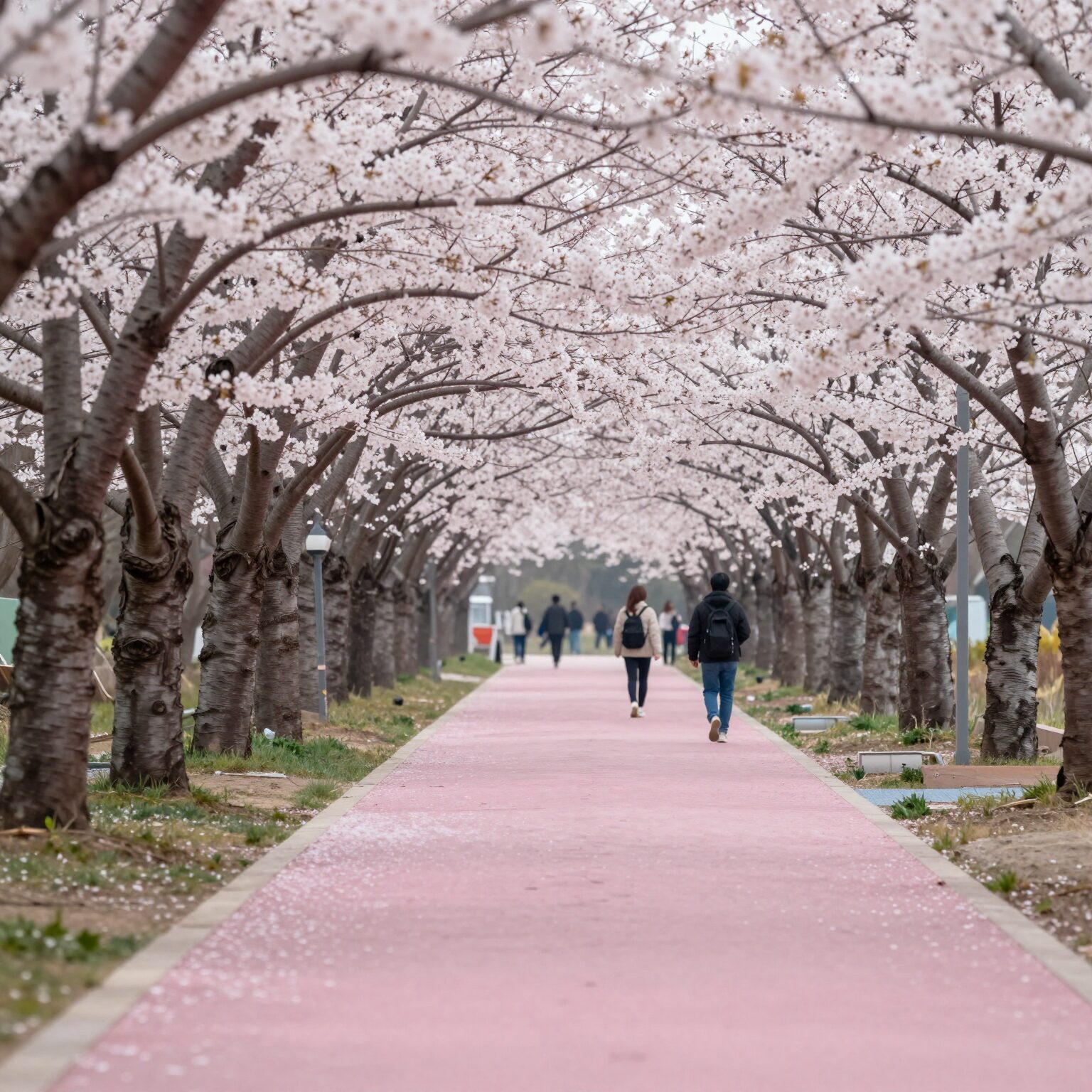 가평 에덴벚꽃길 축제장 벚꽃 터널과 핑크빛 길 조망