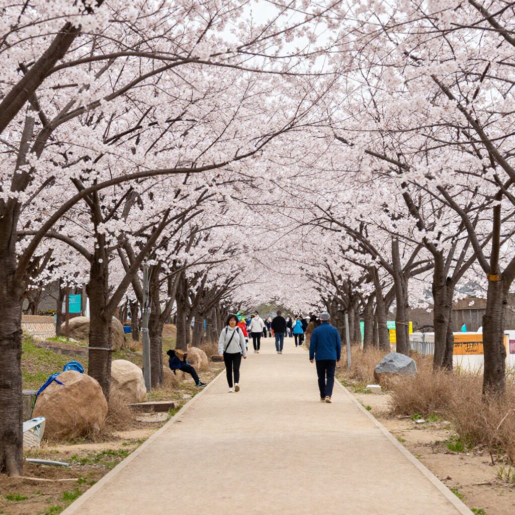 봄 벚꽃이 만개한 경주 대릉원 돌담길 축제 풍경