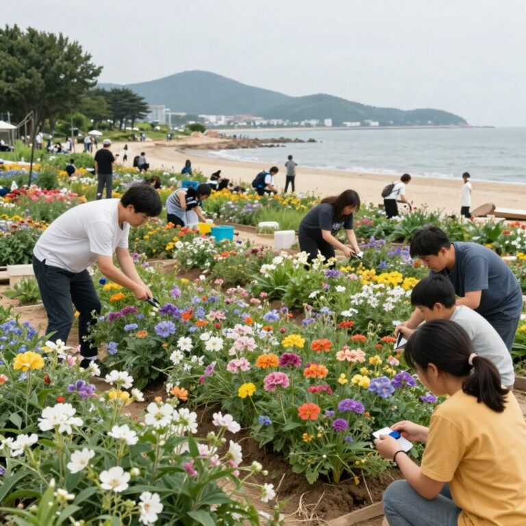 태안 꽃지해안공원에서 진행 중인 치유정원 시공 현장