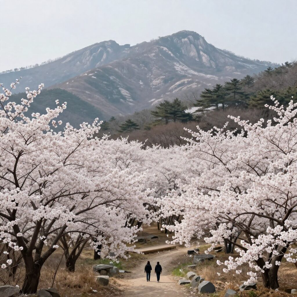 휴애리 자연생활공원의 유채꽃밭과 한라산 배경