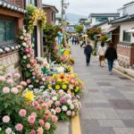 페스티벌 기간 동안 꽃으로 장식된 서귀포 원도심 골목길 풍경