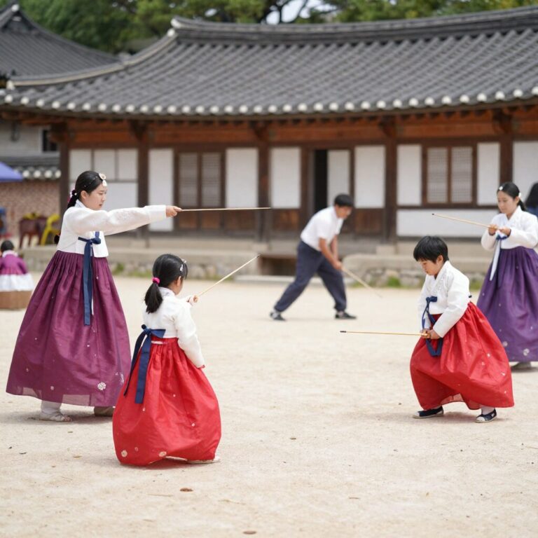 의령 홍의장군 축제에서 가족이 함께 전통 활쏘기를 체험하는 모습