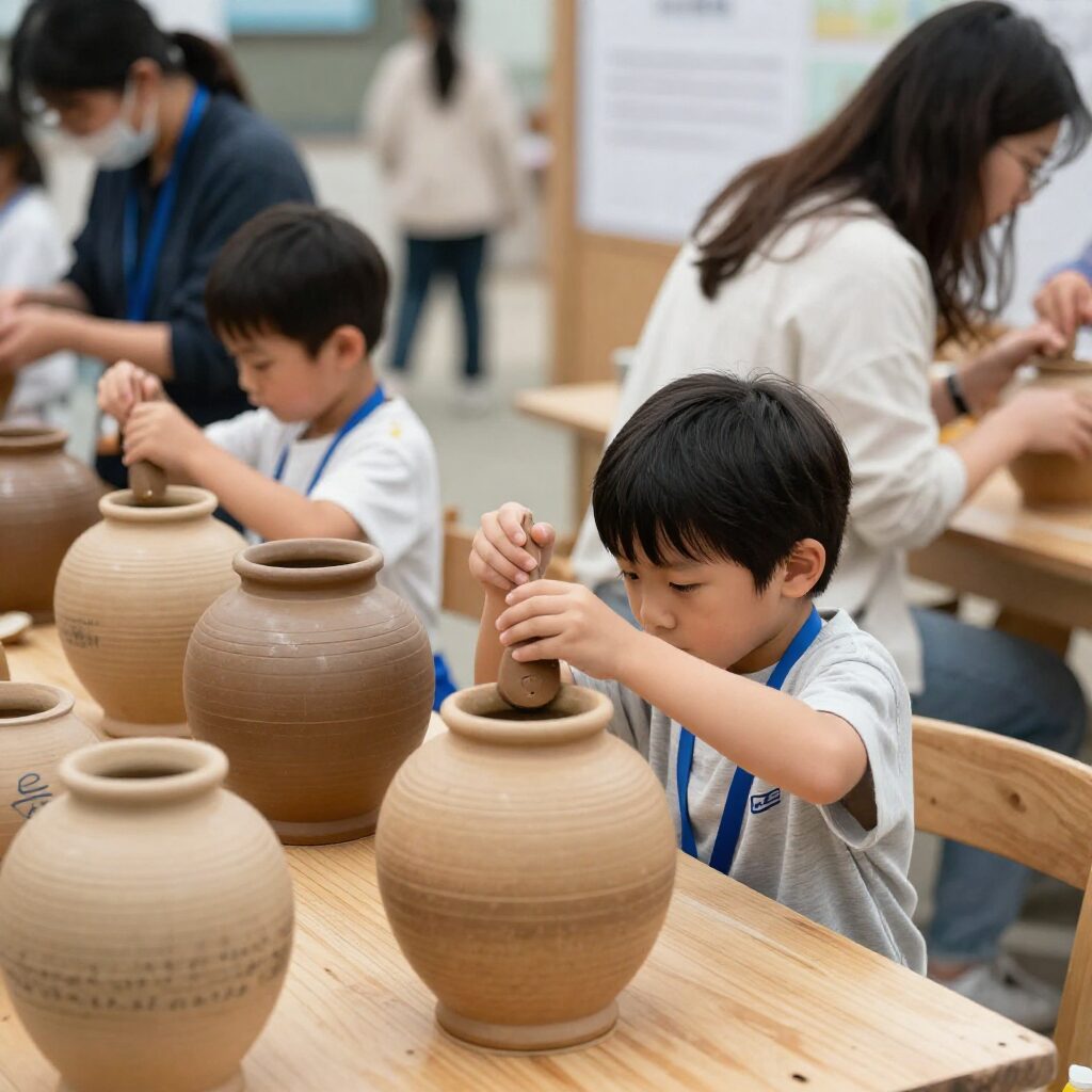 울산 옹기축제에서 아이가 옹기를 만드는 체험을 하는 모습