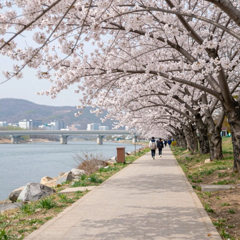 양평 갈산공원 벚꽃 터널과 남한강 풍경