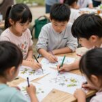 양평 용문산 산나물축제에서 아이가 산나물 그림 찾기 게임에 참여하고 있는 모습