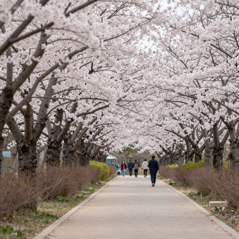 양산 황산공원 벚꽃길 터널 전경
