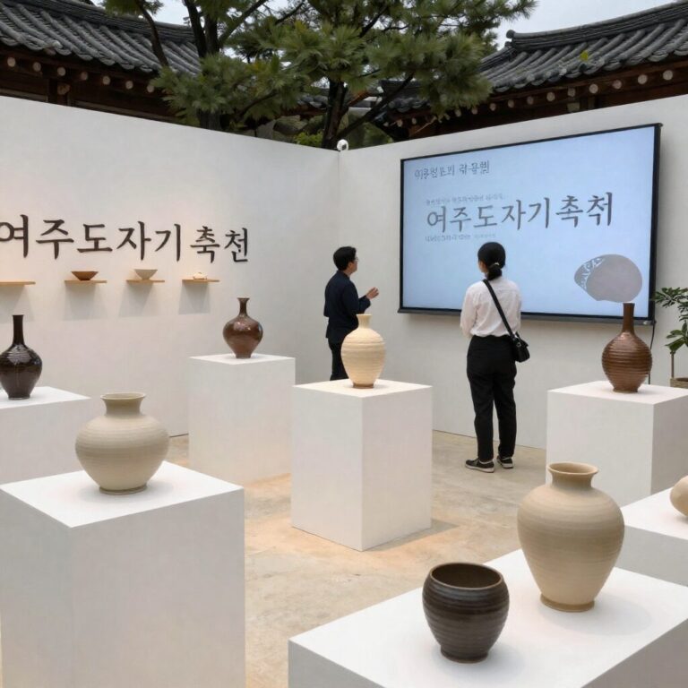 여주도자기축제 행사장 전경, 다양한 도자기 작품이 전시된 야외 장면