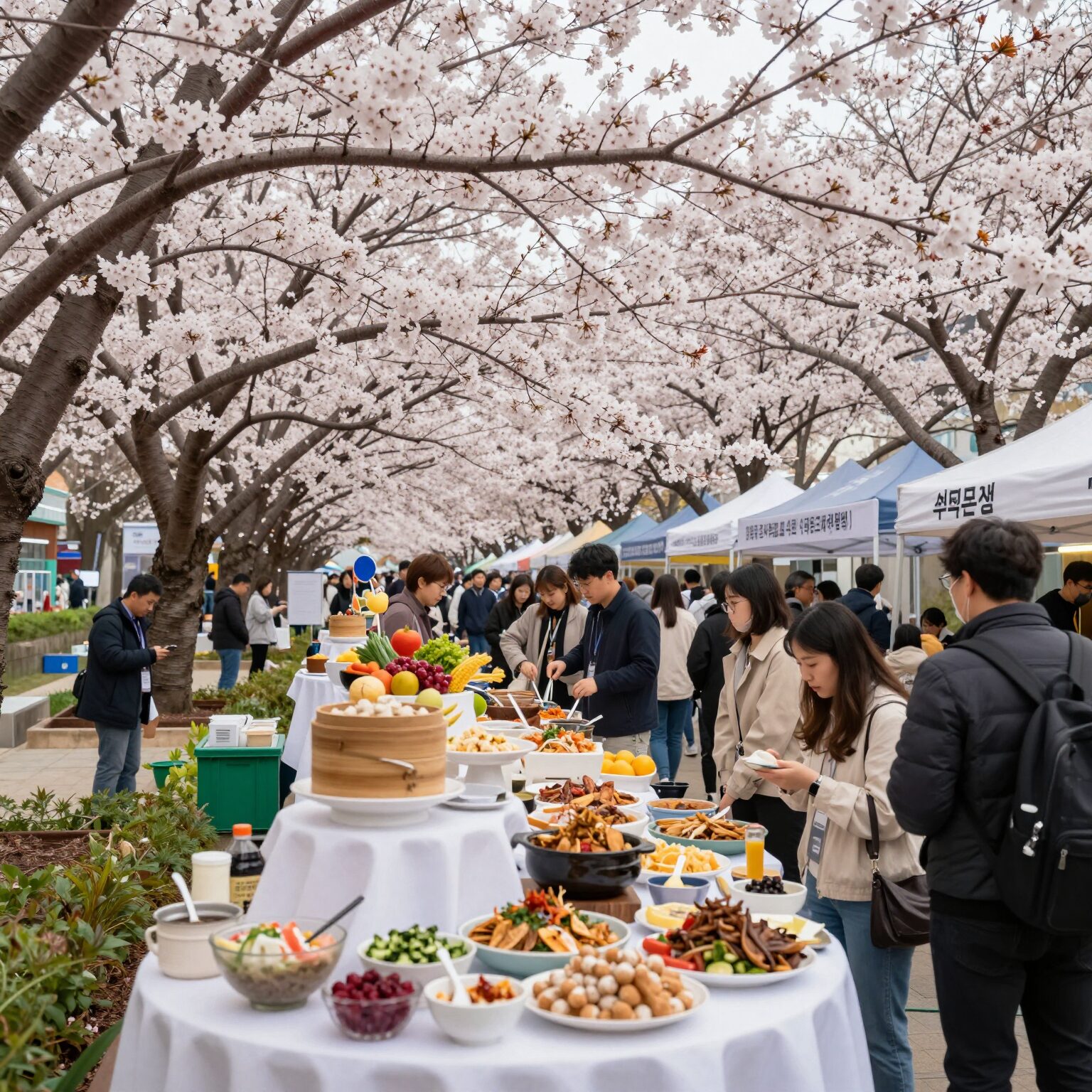 여의도 봄꽃축제 푸드코트 다양한 음식과 사람들