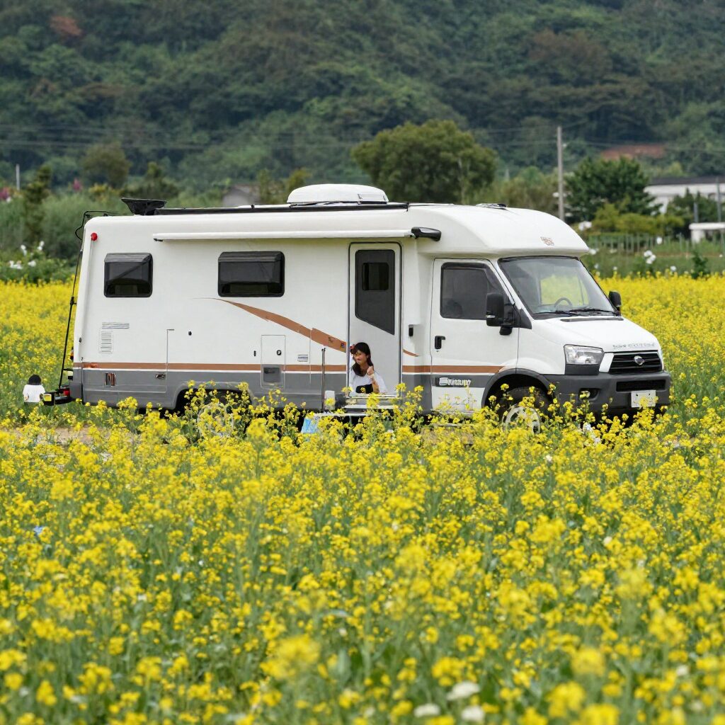 부여 세도 유채꽃밭과 캠핑카 차박지 풍경