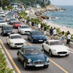 2026 보령 국제 모터 페스티벌 메인 카 퍼레이드가 해안도로에서 진행되는 모습, 다양한 클래식카와 슈퍼카 행렬