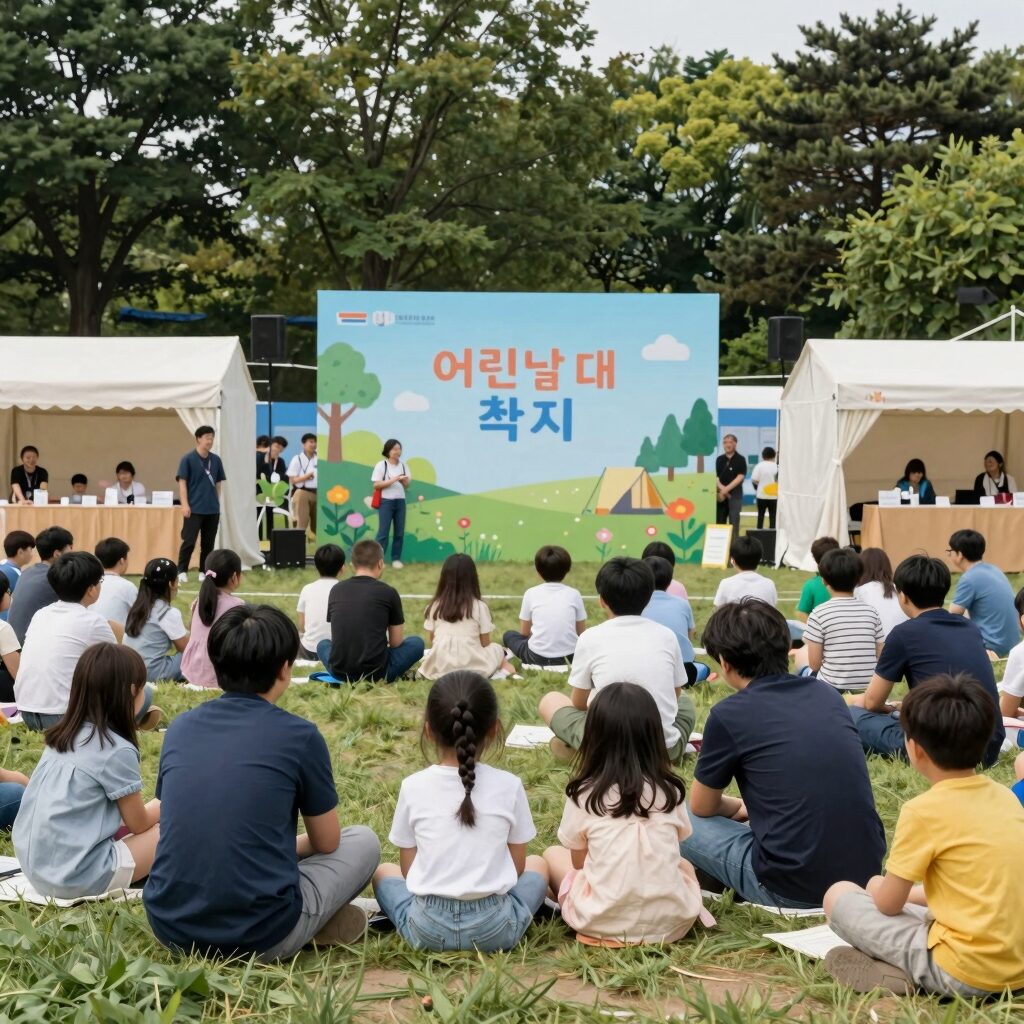 북서울꿈의숲에서 열리는 어린이날 대축제 행사장 전경, 체험 부스와 가족들이 즐기는 모습