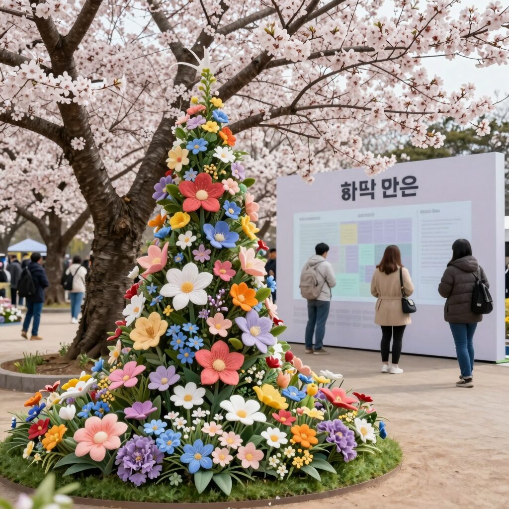 제6회 부산 봄꽃 전시회 화사한 꽃 조형물과 포토존 전경