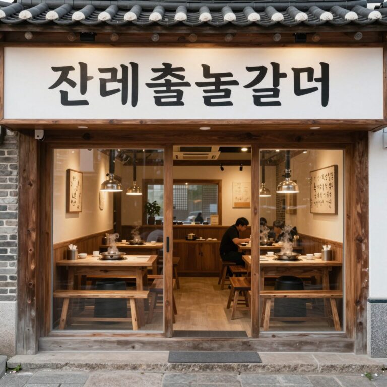진주 하대동 두레숯불갈비 본점 외관과 내부 테이블