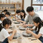 가야문화축제에서 가족이 함께 토기 만들기 체험을 즐기고 있는 모습