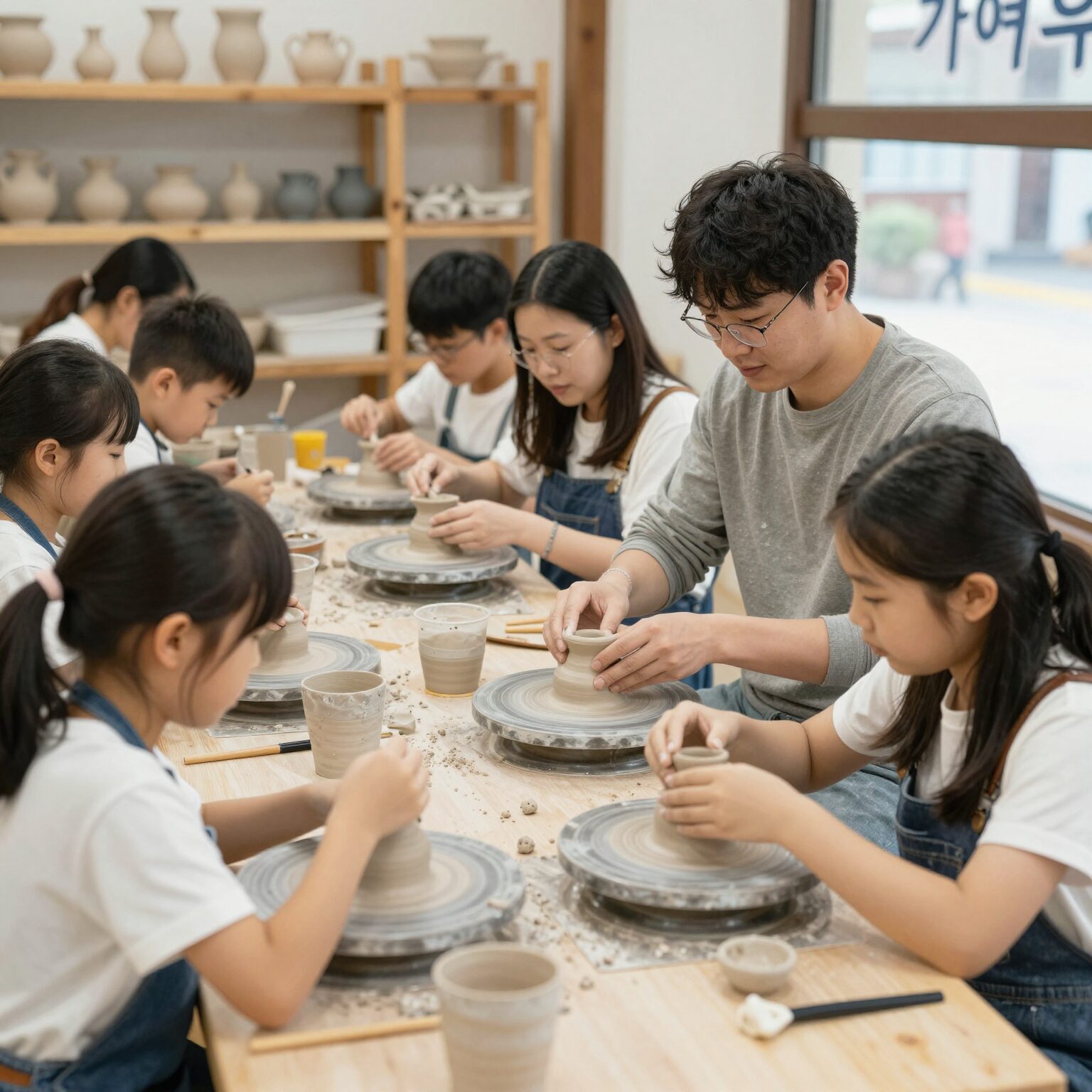 가야문화축제에서 가족이 함께 토기 만들기 체험을 즐기고 있는 모습