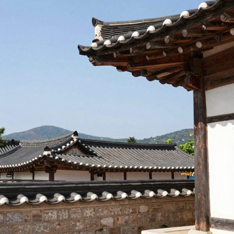 안동 하회마을 전통 가옥과 강 풍경 하늘에서 본 조감도