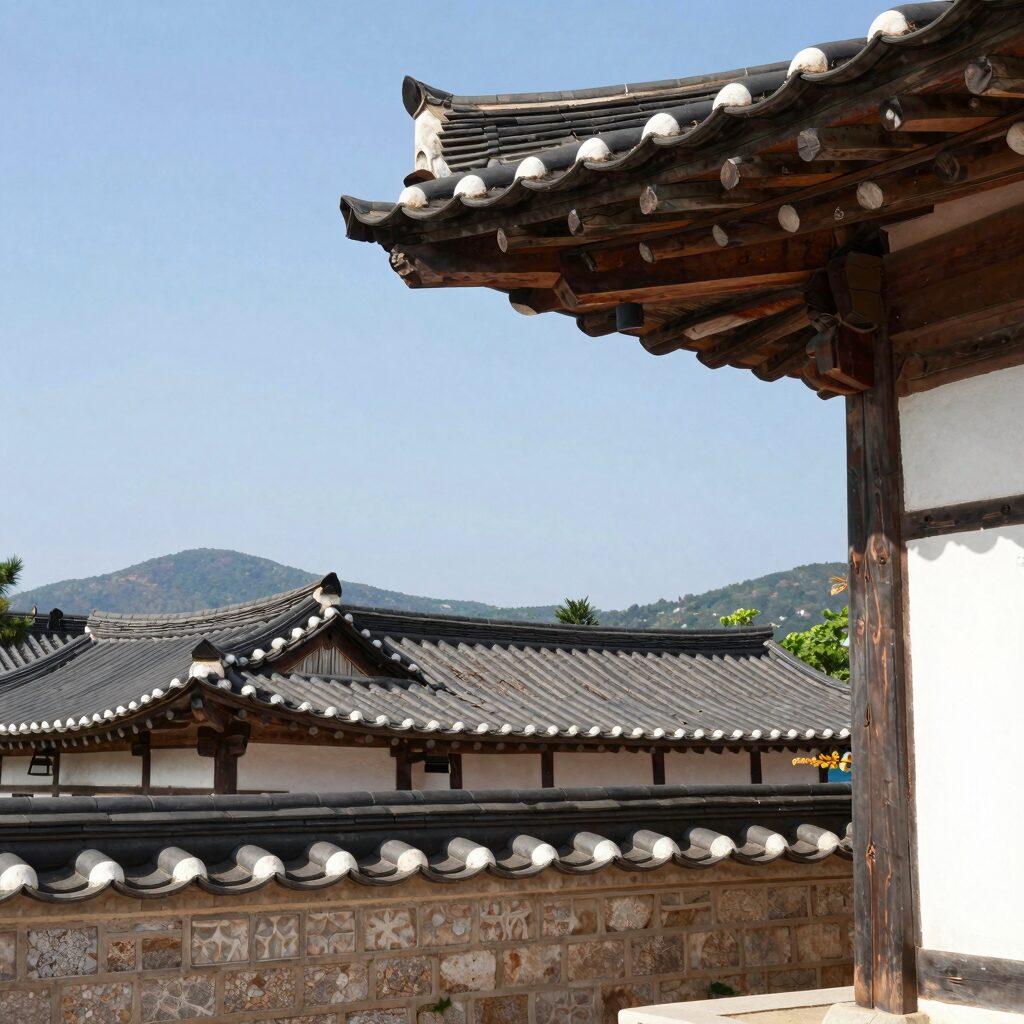 안동 하회마을 전통 가옥과 강 풍경 하늘에서 본 조감도