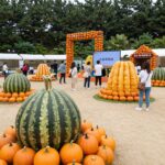 함안 함주공원에서 열리는 수박축제 현장, 다양한 수박으로 장식된 부스와 방문객들