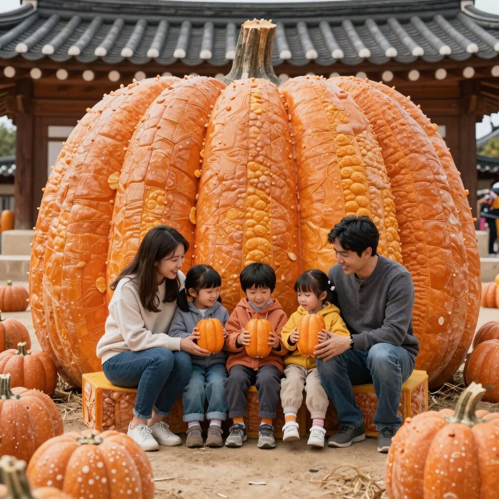 함안수박축제에서 가족이 수박 포토존 앞에서 웃으며 찍은 사진