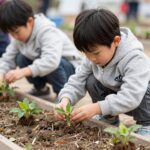 홍천 산나물축제에서 아이가 산나물 모종 심기 체험을 즐기는 장면