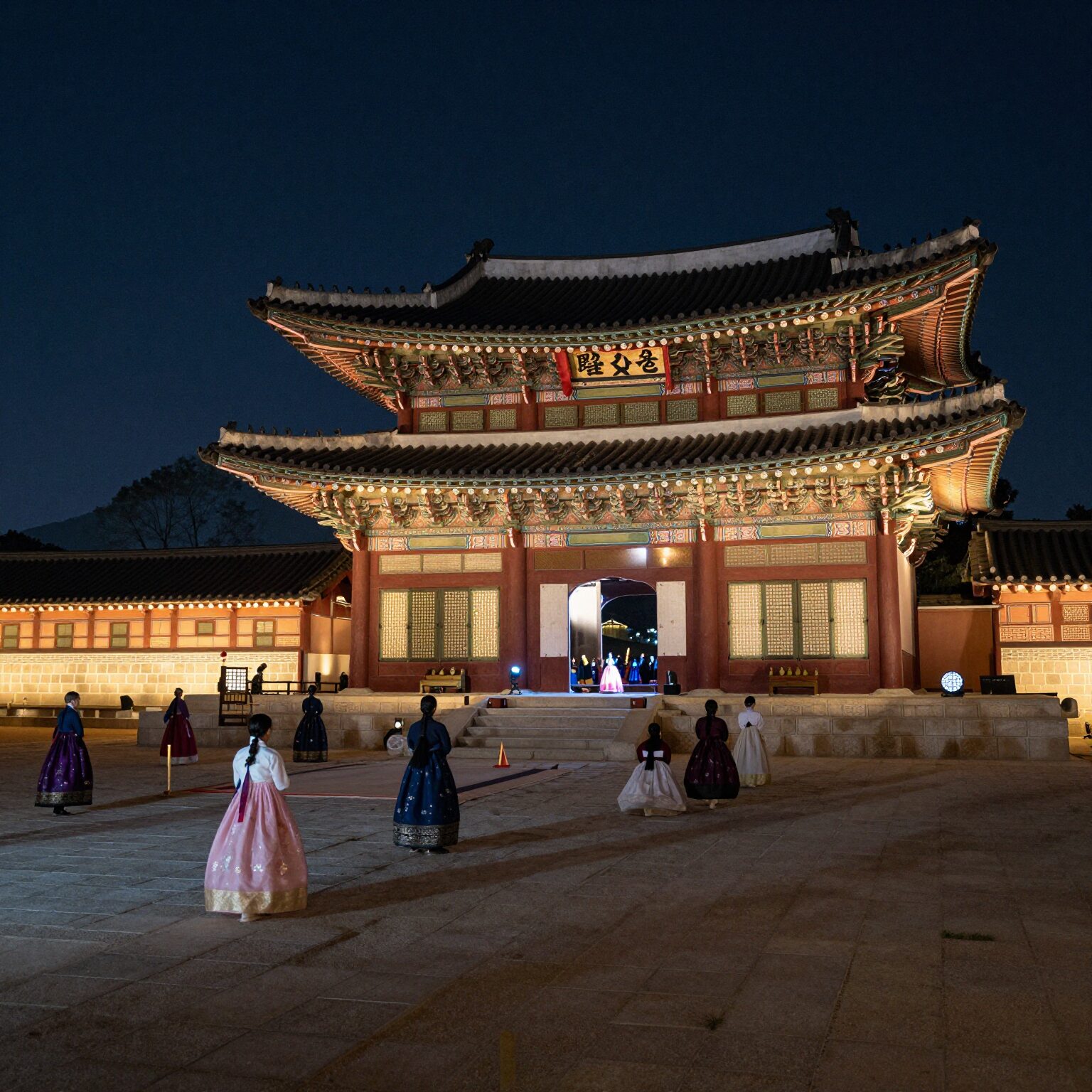 경복궁 야간 특별 조명과 공연 장면, 궁중문화축전의 아름다운 밤 풍경