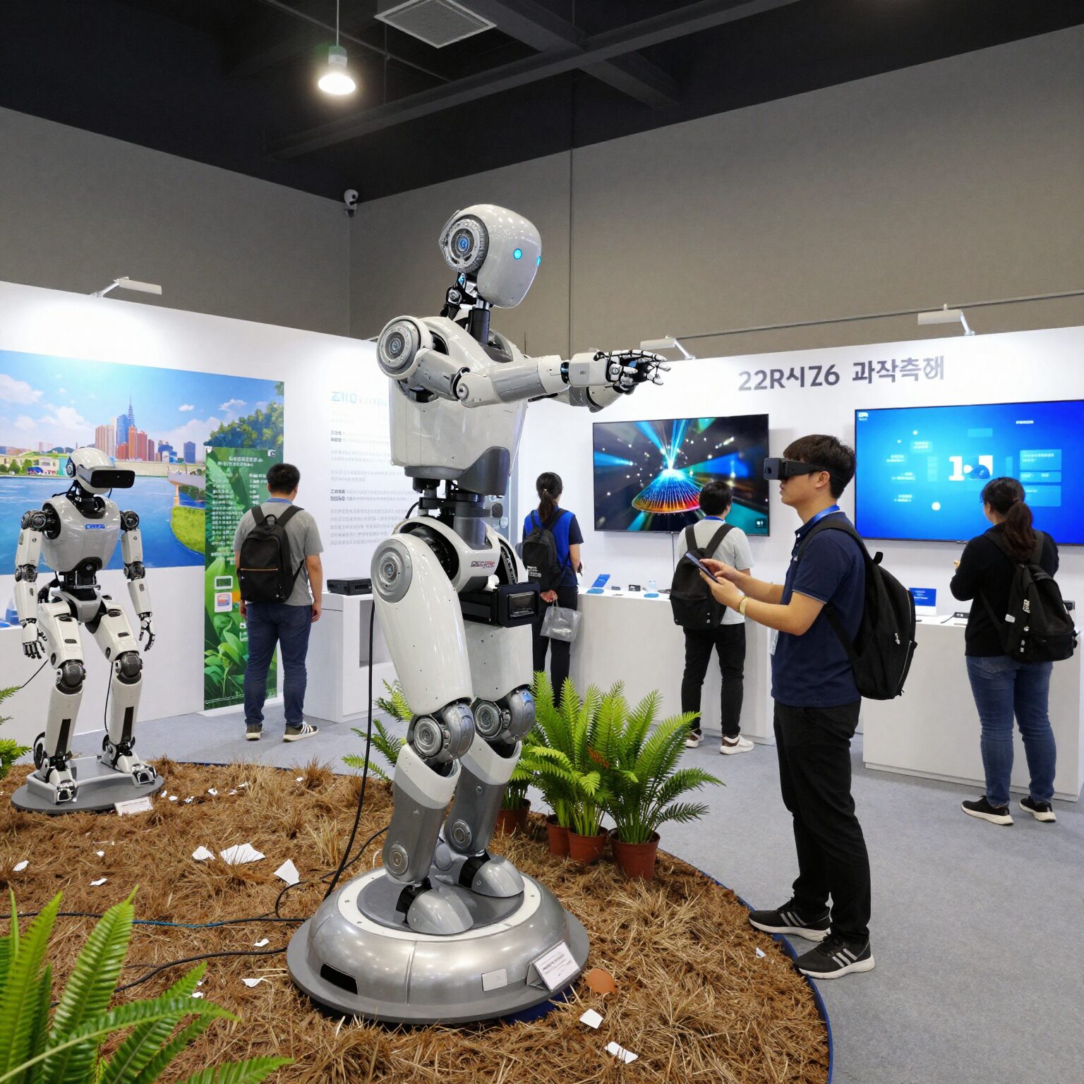 킨텍스에서 열리는 2026 과학축제의 다양한 체험존 모습, AI로봇과 VR 체험하는 방문객들