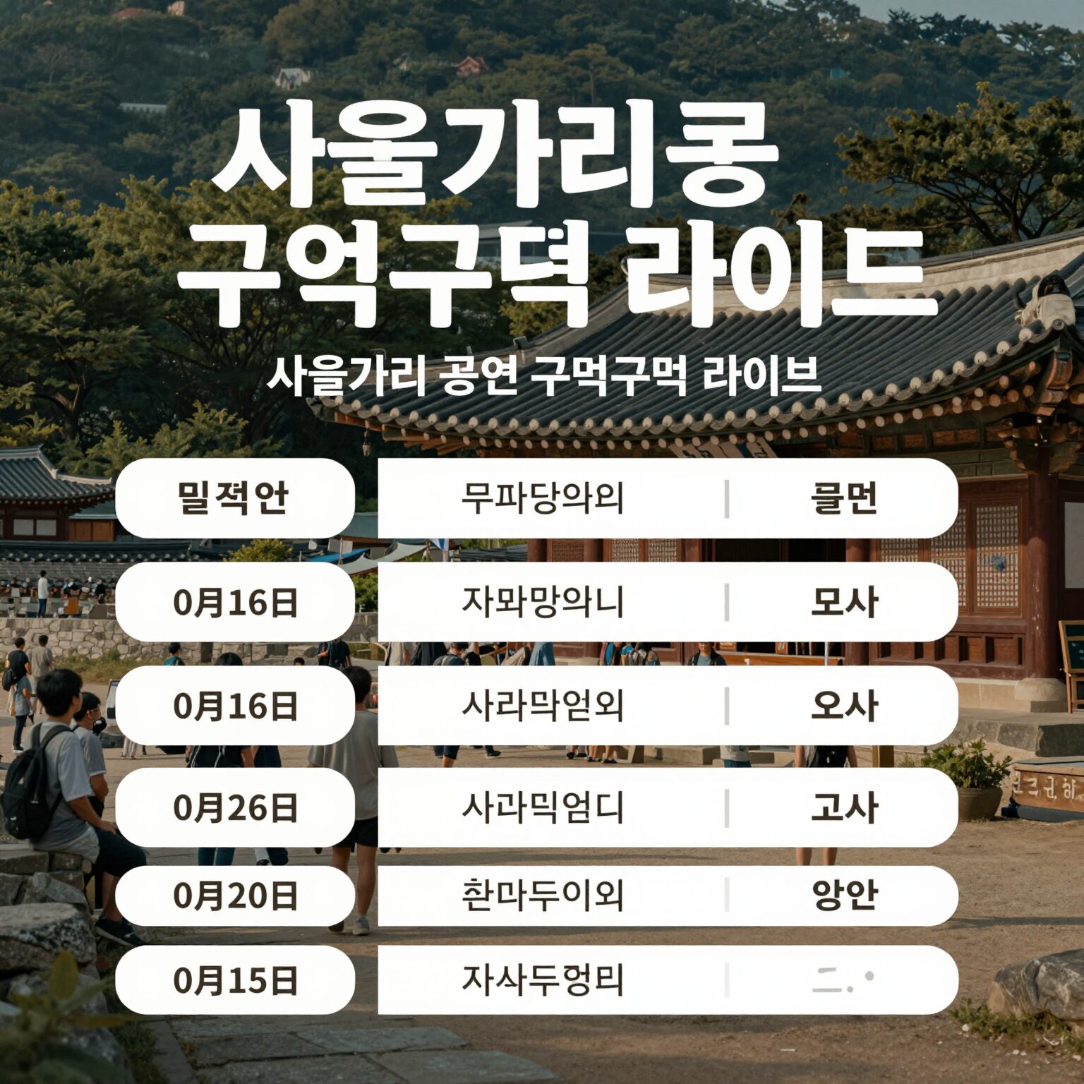 2026년 서울거리공연 구석구석라이브 공연 포스터와 일정 안내판