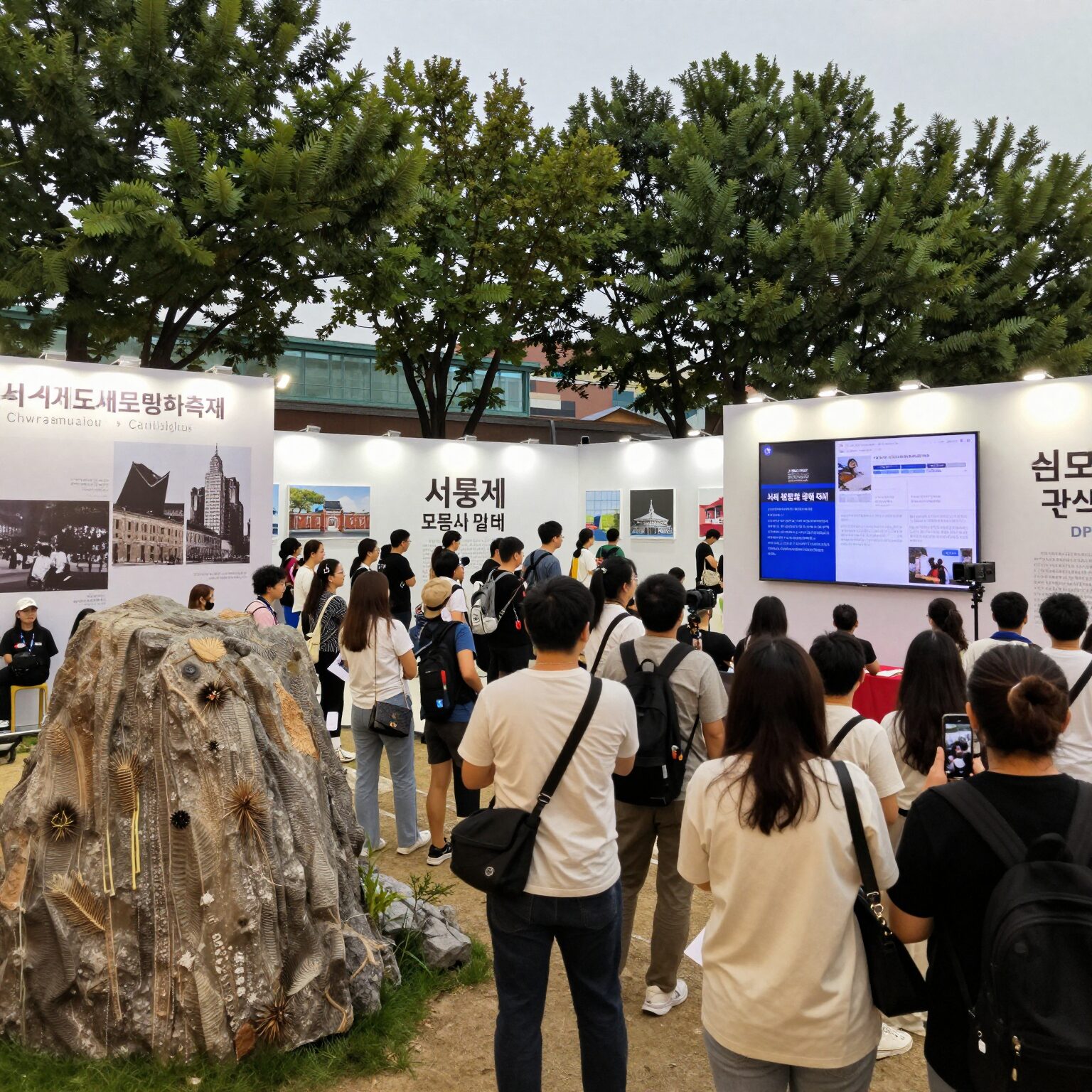 서울세계도시문화축제 행사장 DDP 야외 광장에서 다양한 국가 부스와 관람객이 있는 활기찬 모습