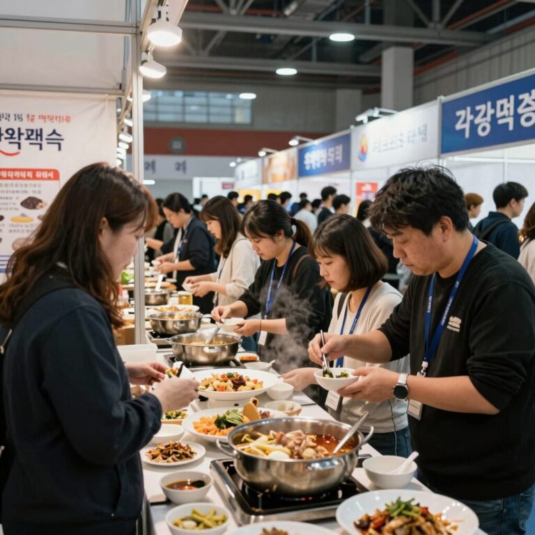 광주 양동통맥축제 현장의 다양한 먹거리 부스와 북적이는 사람들