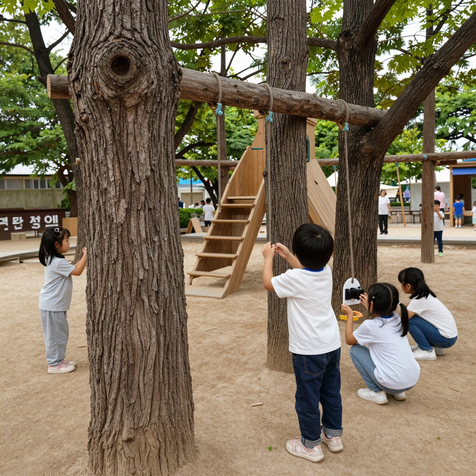 양구 곰취축제에서 아이가 친환경 나무 놀이터에서 즐겁게 체험하는 모습