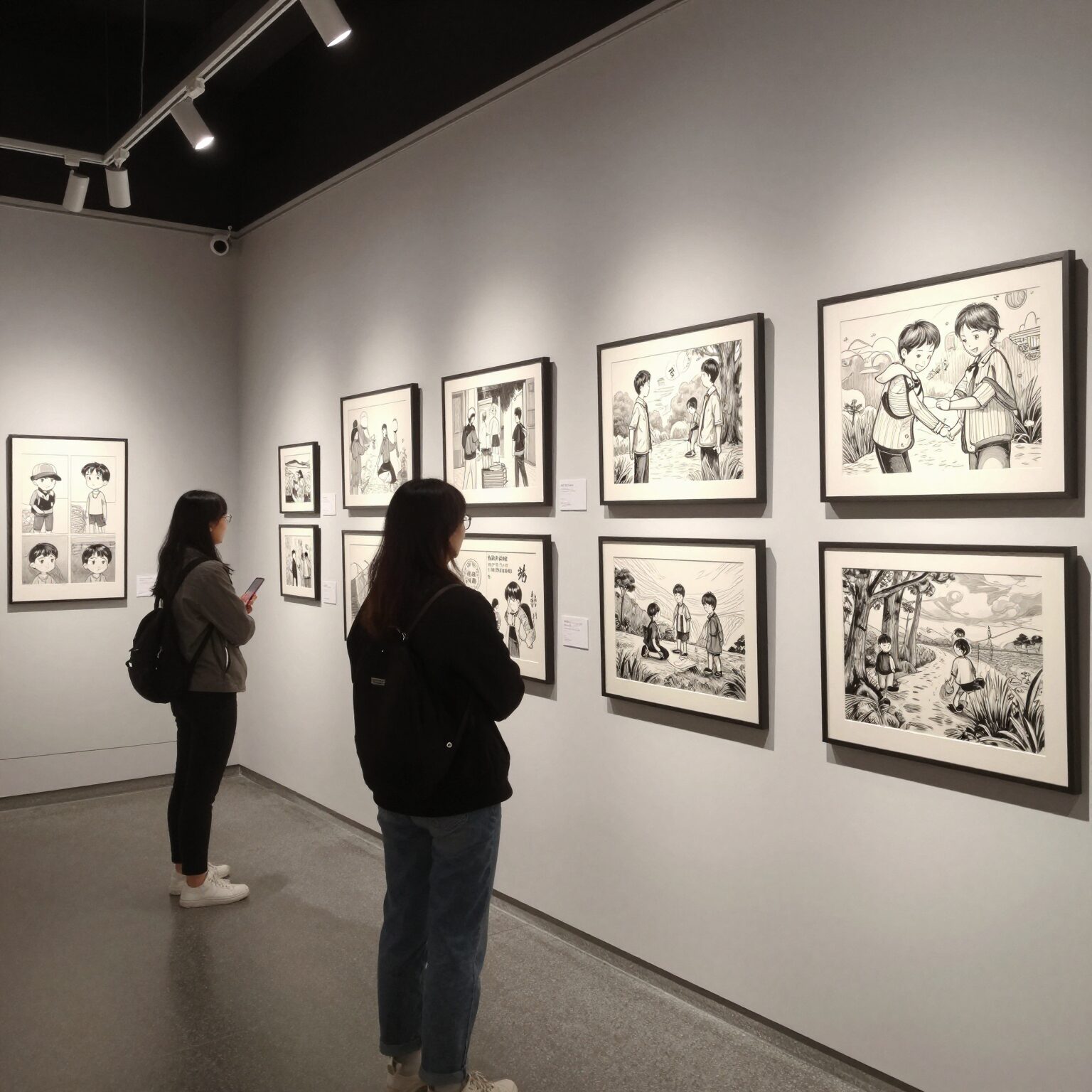 아산 여해나루 이순신만화걸작선 전시장 내부, 다양한 만화 작품이 전시되어 있는 모습