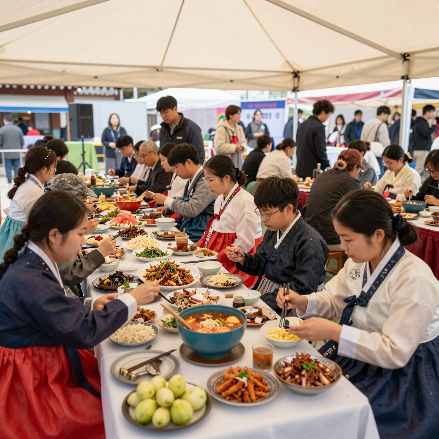 부산세계시민축제에서 다양한 국가의 전통 음식을 즐기는 모습