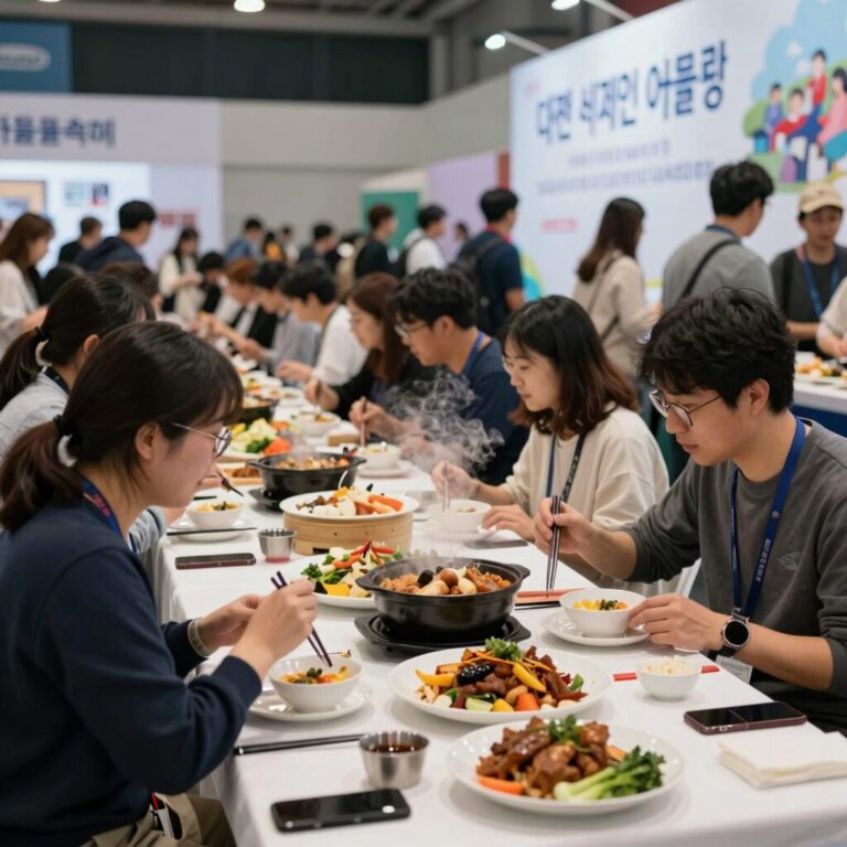 대전 세계인 어울림 축제에서 여러 국가의 음식을 즐기는 방문객들