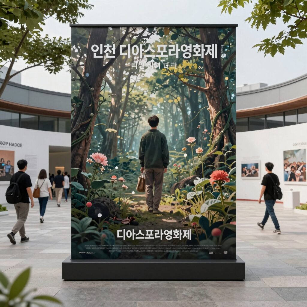 인천 디아스포라영화제 포스터와 인천아트플랫폼 야외 광장 전경