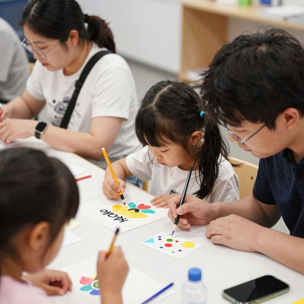 가족이 함께하는 겸재문화예술제 체험 프로그램 아이와 함께 페이스페인팅과 미술 체험을 즐기는 모습