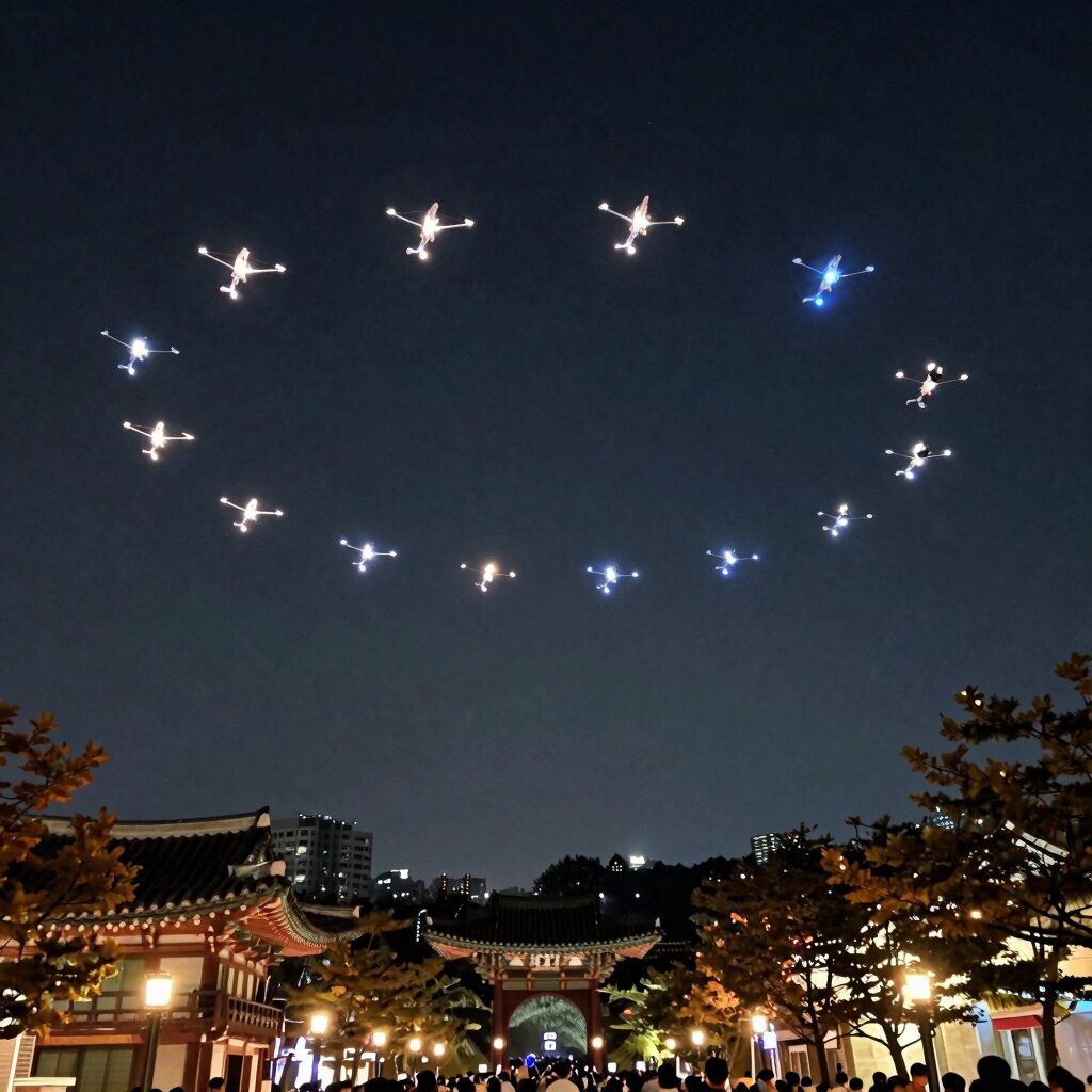괴산빨간맛페스티벌 야간 드론쇼로 밤하늘을 수놓은 1400대의 드론 불빛