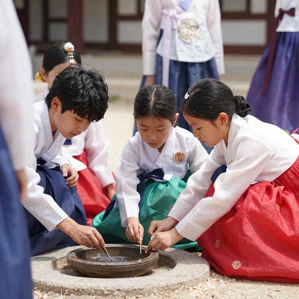 세종단오제에서 아이와 함께 봉숭아 물들이기를 체험하는 모습