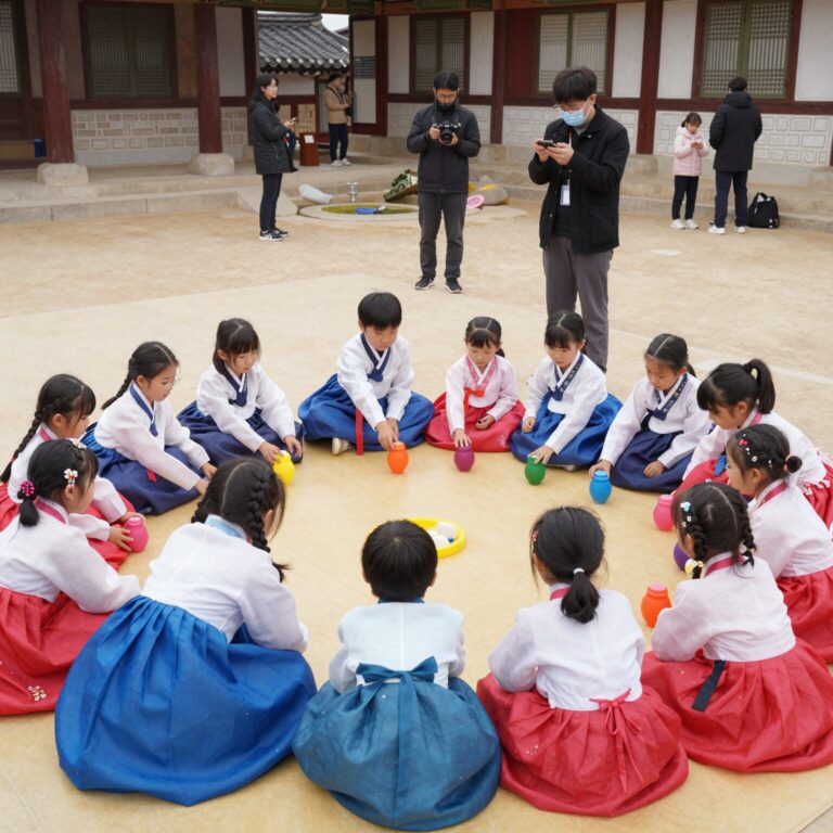 안산 성호문화제 현장에서 아이들이 전통 팽이놀이를 체험하는 모습