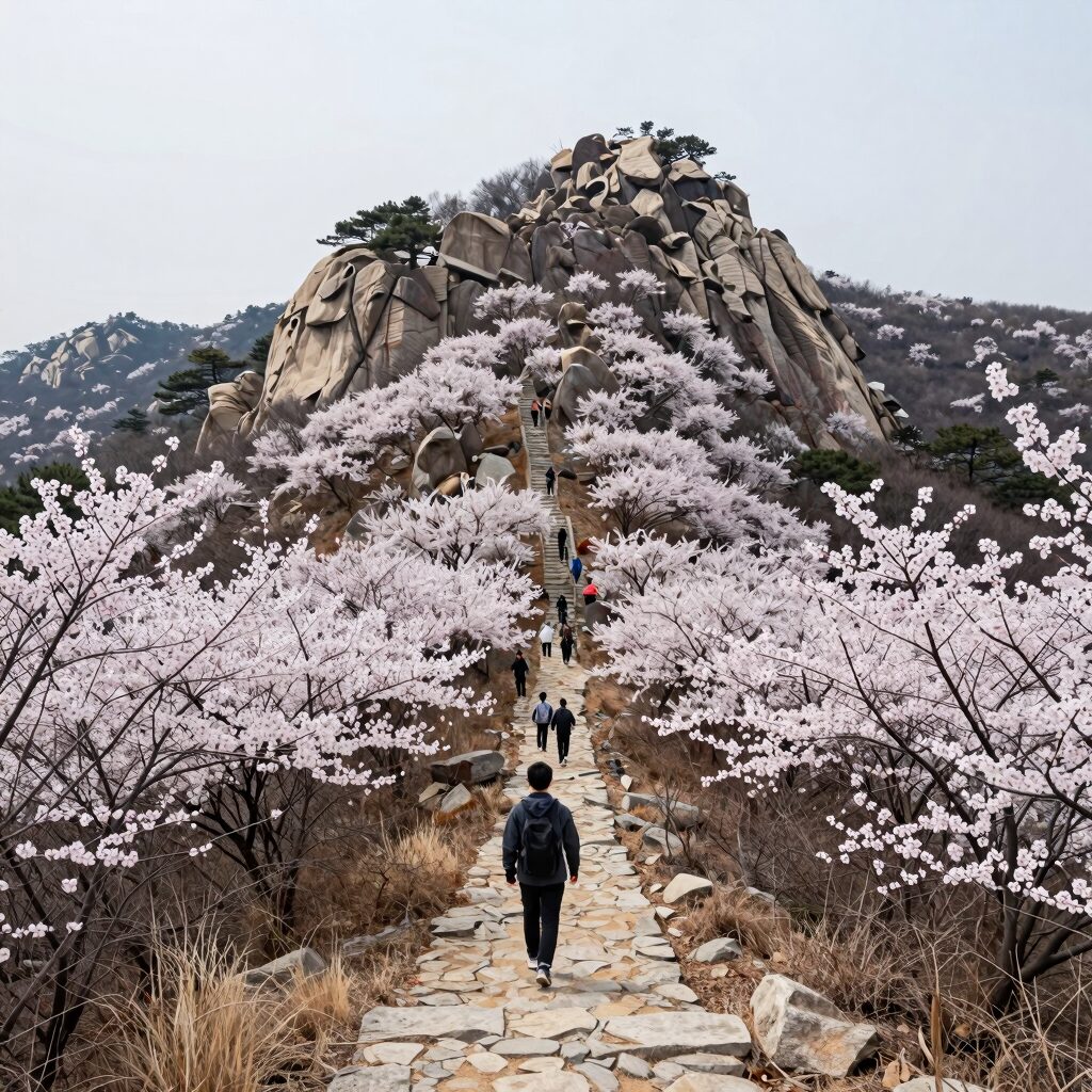 소백산 철쭉 능선과 등산로 전망 사진