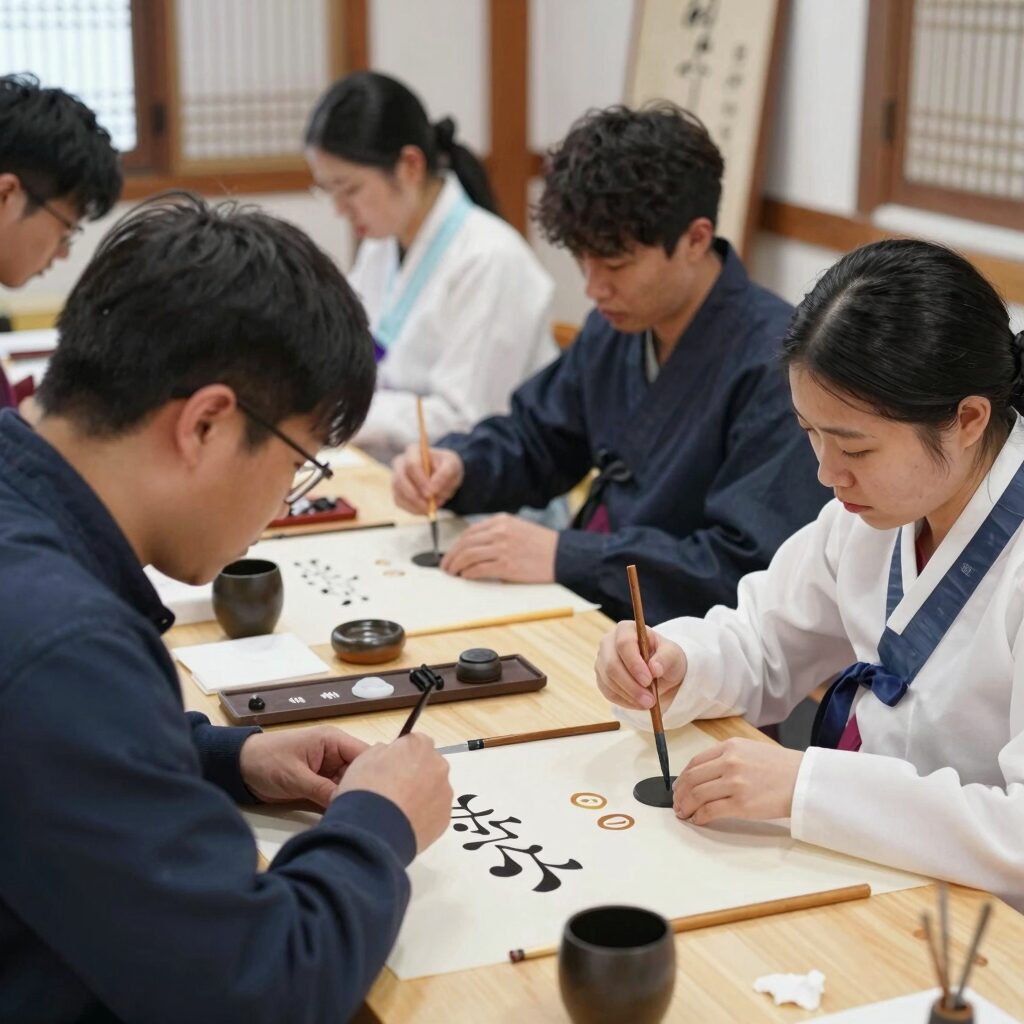 예산 국가유산 야행 프로그램 중 하나인 전통 인장 만들기 체험을 즐기는 사람들
