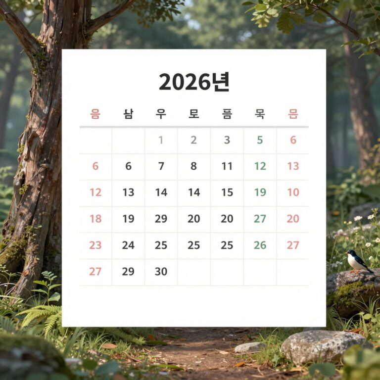 2026년 음력 포함 달력 엑셀 템플릿 예시