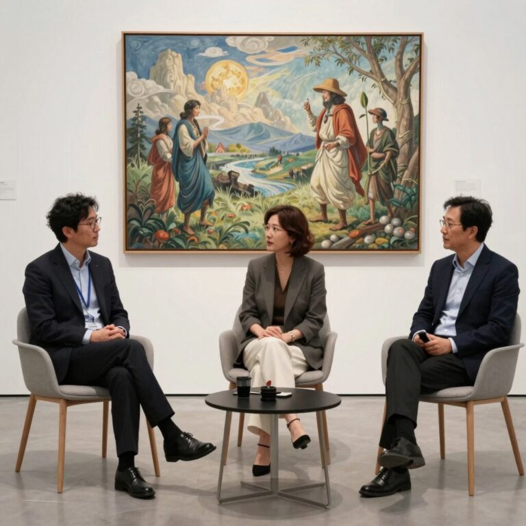 아트 두바이 글로벌 아트 포럼 현장에서 패널리스트들이 심도 있는 대화를 나누고 있는 모습