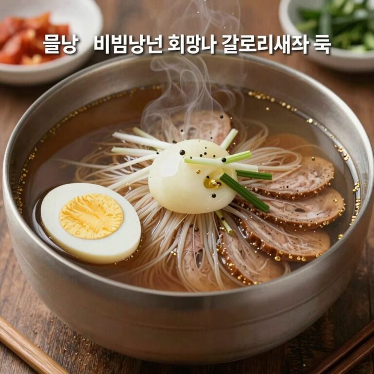 물냉면 비빔냉면 회냉면 칼로리 비교 표와 식사 팁이 담긴 이미지