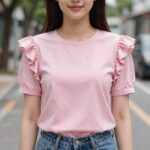 여름 여리여리 프릴 나시 블라우스 추천과 후기 뮤트 핑크 컬러 프릴 나시 블라우스 러블리룩 코디