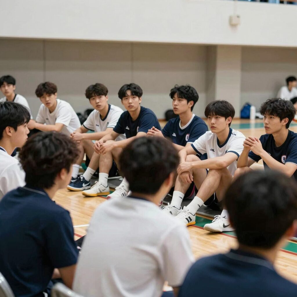 광주일고와 배재고의 청룡기 경기 장면, 더그아웃에서 응원하는 선수들의 모습