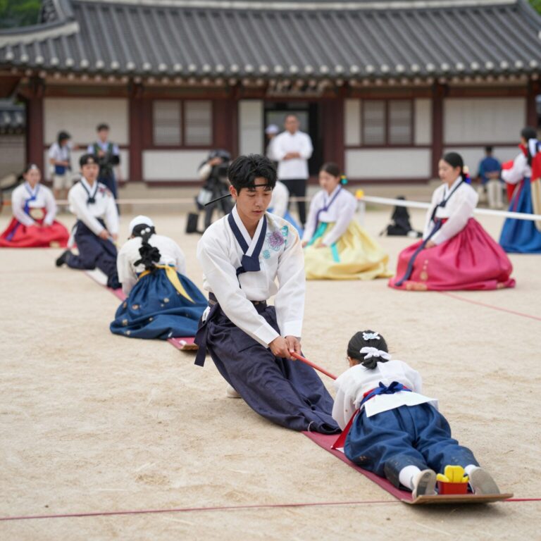군위 장군 단오축제 줄타기 공연 모습