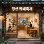 경산 카페축제 참여 카페 더웨이투커피 내부와 신비복숭아 메뉴